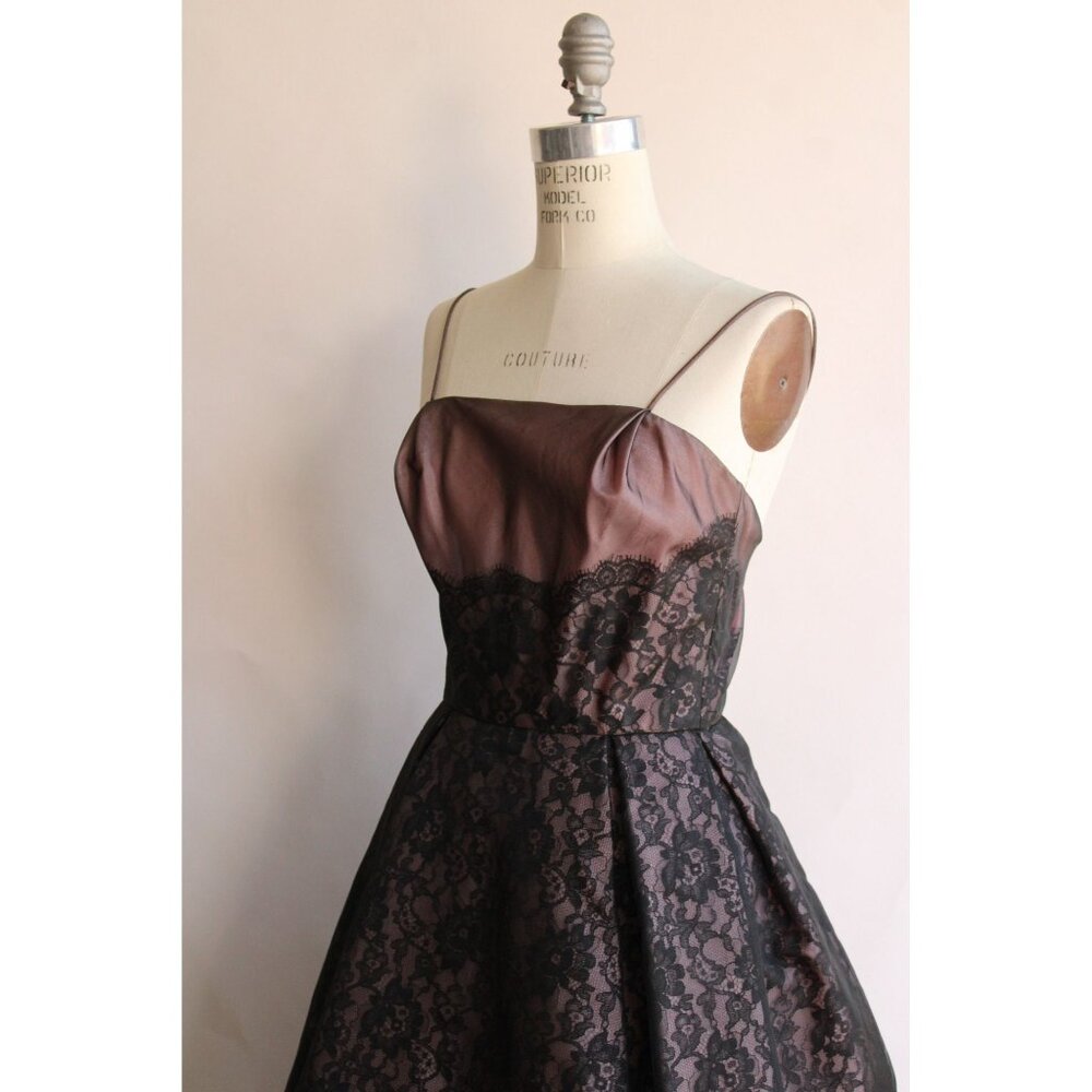 Vintage 1950s Dress, I Magnin Black and Pink Lace Fit and Flare, Extra Small - Picture 8 of 10
